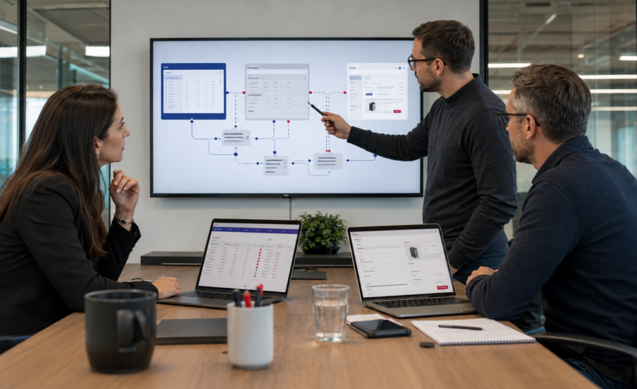 Tým navrhuje ERP integraci mezi Business Central, NAV a webovou aplikací