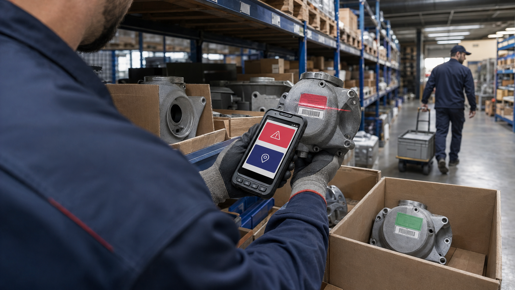 Skenování dílu a kontrola skladové výjimky v mobilní WMS aplikaci